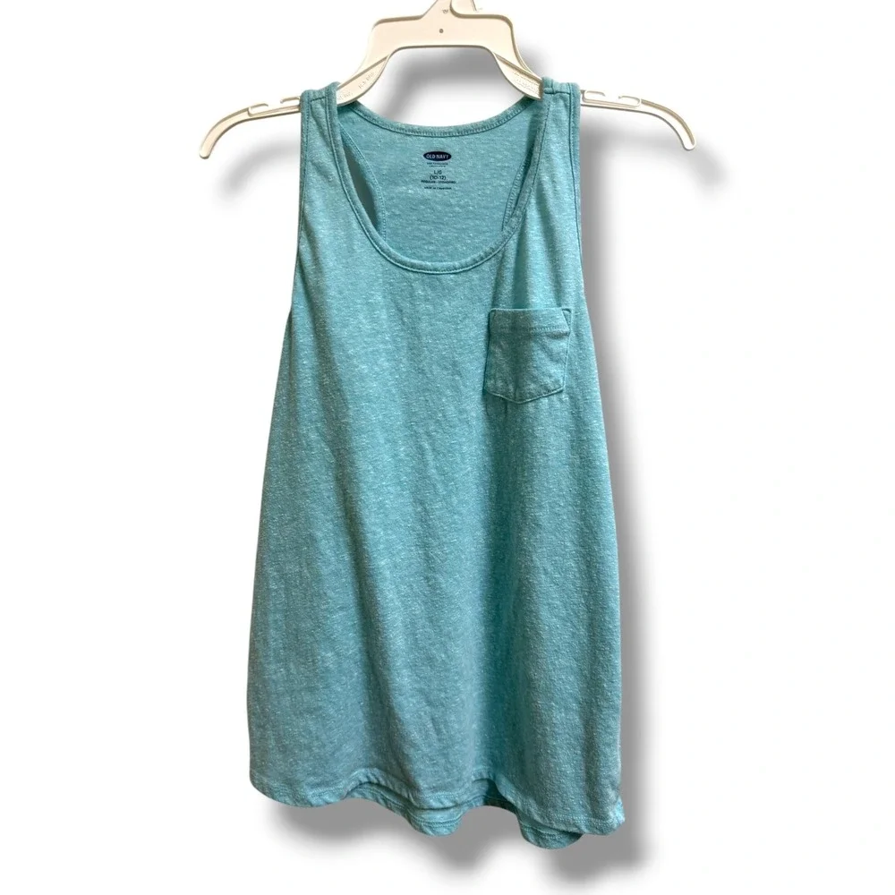 Old Navy Kids Turquoise Heather Racerback‎ Pocket Tank Top Size L 10-12